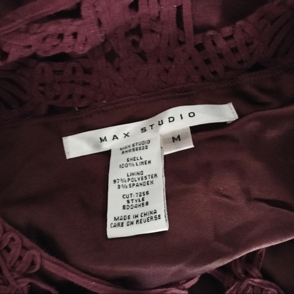 Max Studio 100% Linen Burgundy Crochet Dress - M - Picture 3 of 4